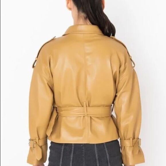 New Azalea Wang Caramel Faux Leather Pleather Jacket Size Small - Picture 4 of 5